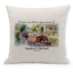 Personalised Canal Barge, Narrow Boat Cushion Cover, Canal, 40x40cm - thumbnail 1