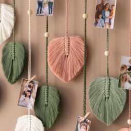 Macrame Leaves Garland, Mid Century Modern, Bunting Nursery Wall Art, Boho Leaf Tapestry, Safari Jungle Theme L09 - thumbnail 4