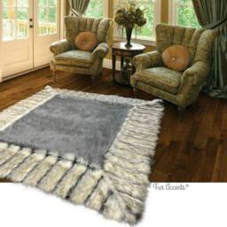 Faux Fur Shag Area Rug - Brown, Black, Or Gray, Ribbed Fox Border - thumbnail 3