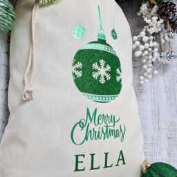 Personalised Christmas Stocking, Present Sack With Name, Luxury Santa in Green, Stylish Eve Gift Bag For Him Her - thumbnail 4