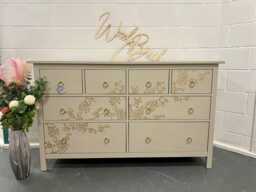 Large Painted Chest Of Drawers Merchant Taupe Gold Cherry Blossom Ring Handles - thumbnail 1