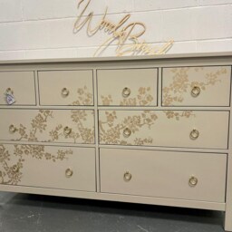 Large Painted Chest Of Drawers Merchant Taupe Gold Cherry Blossom Ring Handles - thumbnail 3