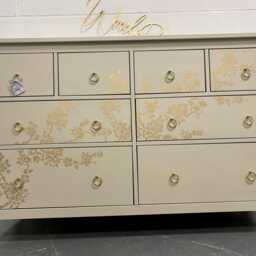 Large Painted Chest Of Drawers Merchant Taupe Gold Cherry Blossom Ring Handles - thumbnail 4