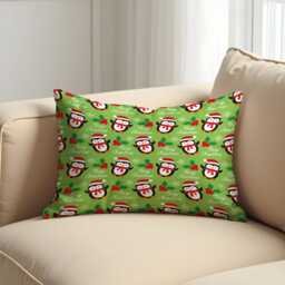 Christmas Cushion Cover With Cute Penguin Print, Green Holiday Throw Pillowcase, Festive Winter Decorative Case, Sofa & Home Decor - thumbnail 2