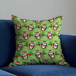 Christmas Cushion Cover With Cute Penguin Print, Green Holiday Throw Pillowcase, Festive Winter Decorative Case, Sofa & Home Decor - thumbnail 3