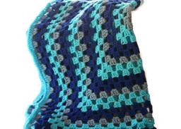 Crochet Baby Afghan, Blue Blanket, Granny Square Blanket Boy, Crib - thumbnail 1