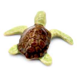 Miniature Ceramic Turtle Baby Reptile Sea Animal Little Brown Green Figurine Tiny Statue Small Decoration Hand Painted Collectible Figure - thumbnail 3
