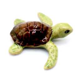 Miniature Ceramic Turtle Baby Reptile Sea Animal Little Brown Green Figurine Tiny Statue Small Decoration Hand Painted Collectible Figure - thumbnail 2