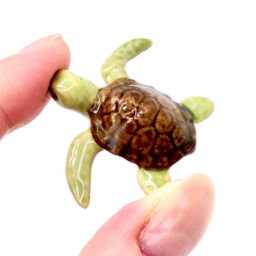 Miniature Ceramic Turtle Baby Reptile Sea Animal Little Brown Green Figurine Tiny Statue Small Decoration Hand Painted Collectible Figure - thumbnail 4
