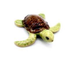 Miniature Ceramic Turtle Baby Reptile Sea Animal Little Brown Green Figurine Tiny Statue Small Decoration Hand Painted Collectible Figure - thumbnail 1