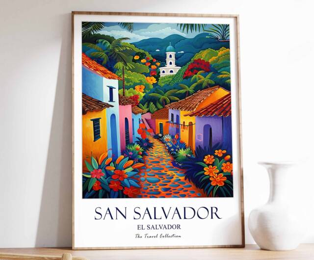 San Salvador Print, Travel Poster, El Caribbean North American Wall Art, Gift - image 1