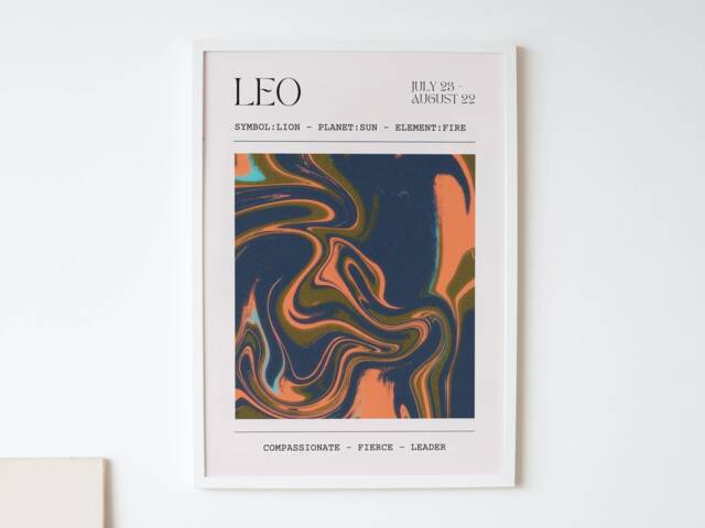 Leo Zodiac Print Graphic Design Astrology Poster Star Sign Minimalist Art For Bedroom - Personalised Artwork Gifts Her - image 1