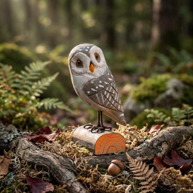 Hand-Carved Wooden Owl Figurine - Rustic Log Woodland Bird Shelf Decor - image 1