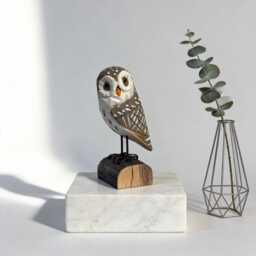 Hand-Carved Wooden Owl Figurine - Rustic Log Woodland Bird Shelf Decor - thumbnail 4