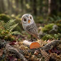 Hand-Carved Wooden Owl Figurine - Rustic Log Woodland Bird Shelf Decor - thumbnail 1