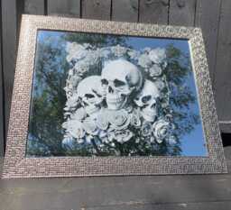 Deluxe Skull & Rose Engraved Mirror Etched Wall Decor Personalised Silver Goth Tattoo, Gothic, Home, Art, Large, Xl Mosaic Floral Flowers - thumbnail 1