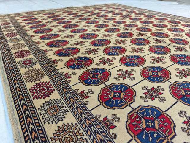 Beige Red 5'6x7'7 Ft Wool Area Handmade Rug, Living Room Carpet - image 1