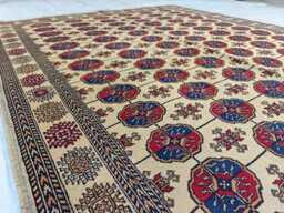 Beige Red 5'6x7'7 Ft Wool Area Handmade Rug, Living Room Carpet - thumbnail 1
