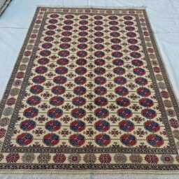 Beige Red 5'6x7'7 Ft Wool Area Handmade Rug, Living Room Carpet - thumbnail 2
