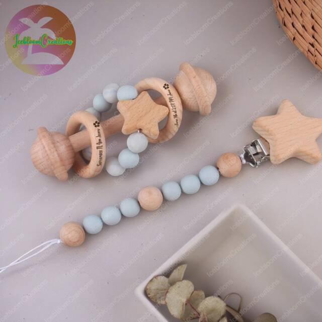 Personalised Sensory Toy Set, Rattle Toy, Newborn Gifts, Educational Toys, Montessori Wooden Baby Keepsake Rattle, Shower Gift - image 1