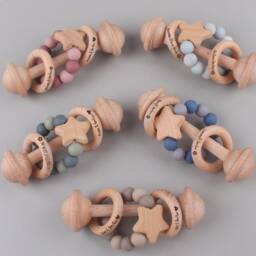 Personalised Sensory Toy Set, Rattle Toy, Newborn Gifts, Educational Toys, Montessori Wooden Baby Keepsake Rattle, Shower Gift - thumbnail 2