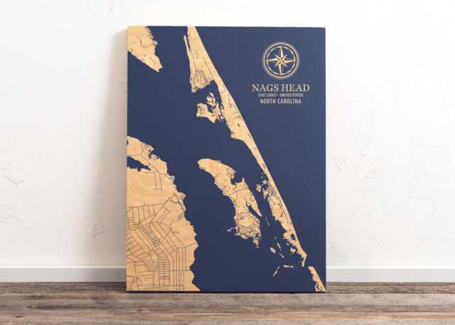 Nags Head, North Carolina Map - Engraved Wood Coastal Chart Wall Art Sign, Beach Home Decor Nautical Print, Unique Personalized Family Gift - image 1