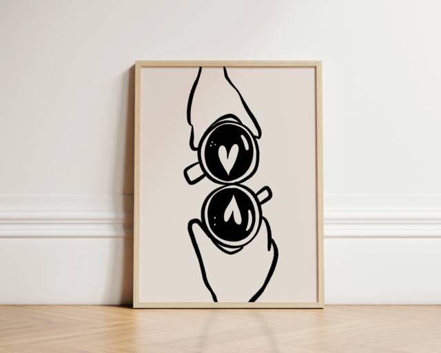 Trendy Cafe Poster, Ink Bleed Style, Coffee Print, Cup, Barista Decor, Kitchen Unframed - image 1