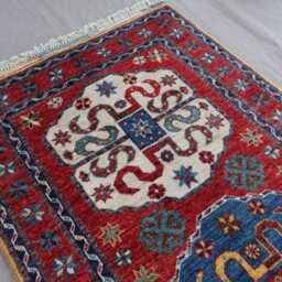 3x8'4 Ft Runner Rug, Red Tribal Kazak Afghan Oriental Handmade Wool Rug - Natural Dyes Geometric Hallway - thumbnail 3