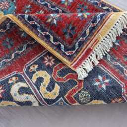 3x8'4 Ft Runner Rug, Red Tribal Kazak Afghan Oriental Handmade Wool Rug - Natural Dyes Geometric Hallway - thumbnail 4