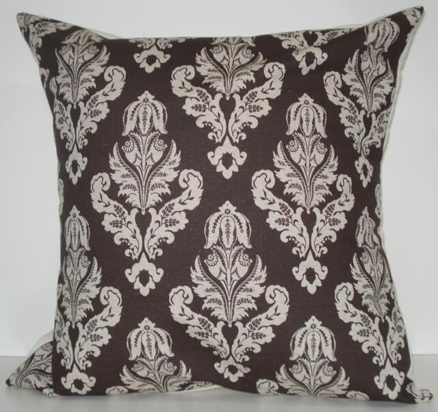 New 18x18 Inch Designer Handmade Pillow Cases in Dark Brown On Linen Colored Fabric