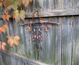 Halloween Mobile/Wall Hanging With Black Hemp Cord, Skulls, Spider & Pumpkin Beads - thumbnail 1