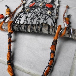 Halloween Mobile/Wall Hanging With Black Hemp Cord, Skulls, Spider & Pumpkin Beads - thumbnail 4