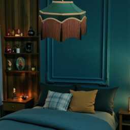 Bespoke Handmade Forest Green Fabric Pendant Lampshade Ceiling Lights, Chandeliers, Downton Abbey Style, Gold Fringe - thumbnail 3