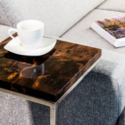 Square Side Table With Polished Steel Leg, Small Coffee Make Of American Walnut Burl Veneer, Matching The Elegant Living Room - thumbnail 3