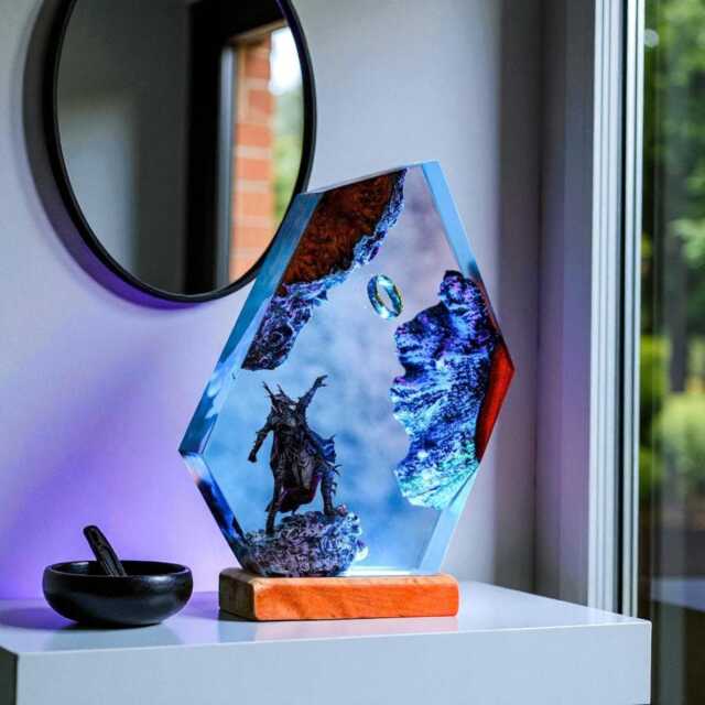 Sci-Fi Decor, Epoxy Night Light, Wooden Resin Ornament, Fantasy Desk Lamp, Romantic Gift, Anniversary Present - image 1