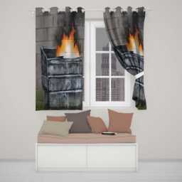 Burning Metal Skip Orange Flame Urban Graffiti Modern Bold Artwork For Home Decor Readymade Eyelet Ring Top Thermal 100% Blackout Curtains - thumbnail 2