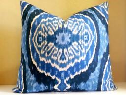 Ikat Pillow Cover - Blue Denim Navy Cover- Select Your Size - thumbnail 1