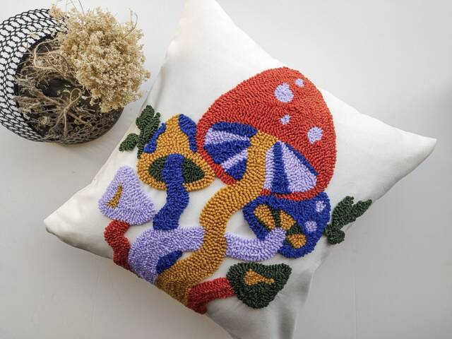 Punch Needle Tufted Mushroom Pillow Case, Y2K Fungi Cushion - image 1