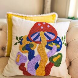 Punch Needle Tufted Mushroom Pillow Case, Y2K Fungi Cushion - thumbnail 2