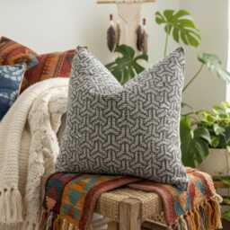 Geometric Linen Pillow Cover Black & White Boho Decor - All Duties Paid Usa - thumbnail 1