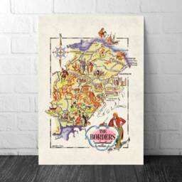 Pictorial Map Of The Borders in Scotland - Haddington Peebles Dumfries Greenlaw Jedburgh Selkirk Moffat Lokerbee Eyemouth - thumbnail 1
