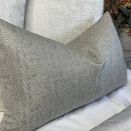 Herringbone Cushion Cover - Warm Grey & Silver Shimmer Handmade in UK Designer Fabric Double-Sided Rectangle Pillow For Sofa Or Bed - thumbnail 2