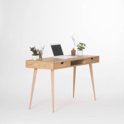 Heim - Mid-Century Computer Desk With Drawers & Storage, Made Of Oak Wood - thumbnail 2