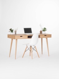 Heim - Mid-Century Computer Desk With Drawers & Storage, Made Of Oak Wood