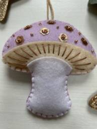Hand Stitched Felt Toadstool Christmas Ornament Lilac Mushroom Decoration - thumbnail 2