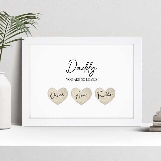 Personalised Dad Heart Print, Custom Daddy Wall Art, Birthday Gift Picture - image 1