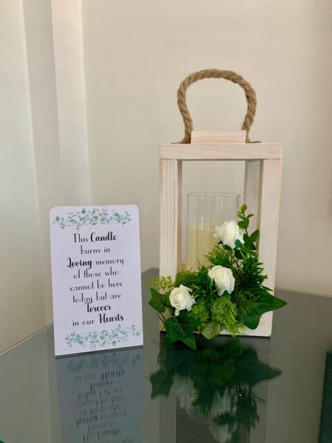 Memorial Lantern Redwood Candle, Loving Memory Sign - image 1