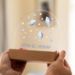Personalised Space Rocket Night Light Beech Wood Base, Kids Lamp - Uv601 - thumbnail 4