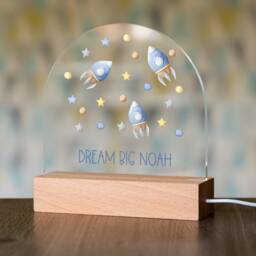 Personalised Space Rocket Night Light Beech Wood Base, Kids Lamp - Uv601 - thumbnail 3