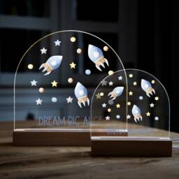 Personalised Space Rocket Night Light Beech Wood Base, Kids Lamp - Uv601 - thumbnail 2